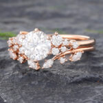 1CT Round Moissanite Bridal Ring Set with Rose Gold Curved Wedding Band