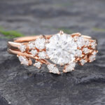 1CT Round Moissanite Bridal Ring Set with Rose Gold Curved Wedding Band