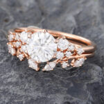 1CT Round Moissanite Bridal Ring Set with Rose Gold Curved Wedding Band