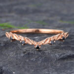 Unique Black Onyx Curved Wedding Band Rose Gold Stacking Ring