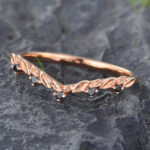 Unique Black Onyx Curved Wedding Band Rose Gold Stacking Ring