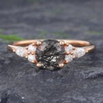 Vintage Black Rutilated Quartz Cluster Engagement Ring Rose Gold