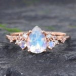Pear Shaped Moonstone & Diamond Cluster Engagement Ring 14K Rose Gold