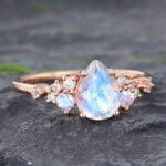 Pear Shaped Moonstone & Diamond Cluster Engagement Ring 14K Rose Gold