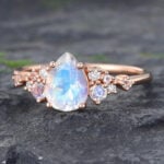 Pear Shaped Moonstone & Diamond Cluster Engagement Ring 14K Rose Gold