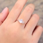Pear Shaped Moonstone & Diamond Cluster Engagement Ring 14K Rose Gold