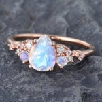 Pear Shaped Moonstone & Diamond Cluster Engagement Ring 14K Rose Gold