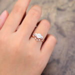 Round Moissanite Engagement Ring Set Rose Gold Bridal Set - 2PCS