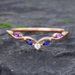 Rose Gold Sapphire & Amethyst Curved Wedding Band