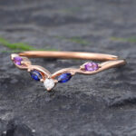 Rose Gold Sapphire & Amethyst Curved Wedding Band