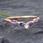 Rose Gold Sapphire & Amethyst Curved Wedding Band