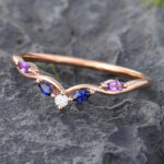 Rose Gold Sapphire & Amethyst Curved Wedding Band
