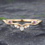 Yellow Gold Diamond and Amethyst Curved Wedding Band