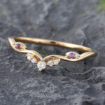Yellow Gold Diamond and Amethyst Curved Wedding Band