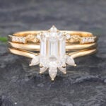 3PCS Emerald Cut Moissanite Bridal Ring Set for Women 14K Yellow Gold