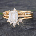 3PCS Emerald Cut Moissanite Bridal Ring Set for Women 14K Yellow Gold