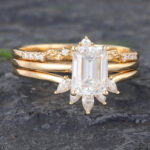 3PCS Emerald Cut Moissanite Bridal Ring Set for Women 14K Yellow Gold