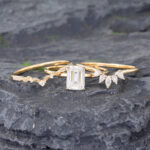 3PCS Emerald Cut Moissanite Bridal Ring Set for Women 14K Yellow Gold