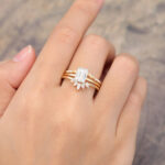 3PCS Emerald Cut Moissanite Bridal Ring Set for Women 14K Yellow Gold
