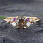 Vintage Salt & Pepper Diamond Ring for Engagement 14K Yellow Gold