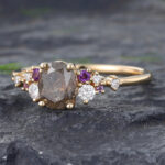 Vintage Salt & Pepper Diamond Ring for Engagement 14K Yellow Gold