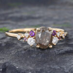 Vintage Salt & Pepper Diamond Ring for Engagement 14K Yellow Gold