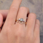 2PCS Salt & Pepper Diamond Cluster Engagement Ring Set Yellow Gold