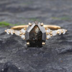 Salt and Pepper Diamond Engagement Ring 14K Yellow Gold