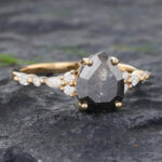Salt and Pepper Diamond Engagement Ring 14K Yellow Gold