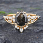 2PCS Salt & Pepper Diamond Bridal Ring Set 14K Yellow Gold