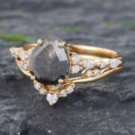 2PCS Salt & Pepper Diamond Bridal Ring Set 14K Yellow Gold