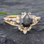 2PCS Salt & Pepper Diamond Bridal Ring Set 14K Yellow Gold