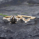 2PCS Salt & Pepper Diamond Bridal Ring Set 14K Yellow Gold