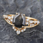 2PCS Salt & Pepper Diamond Bridal Ring Set 14K Yellow Gold