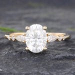 Yellow Gold Oval Moissanite Vintage Engagement Rings Classic Ring