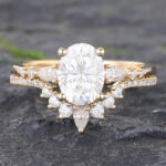 Moissanite Bridal Sets Yellow Gold Oval Engagement Rings