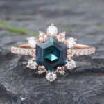 Alexandrite Rose Gold Ring Halo Rings Engagement Vintage Rings