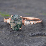 Oval Cut Moss Agate Engagement Ring Crescent Rose Gold Promise Ring