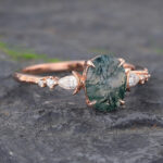 Oval Cut Moss Agate Engagement Ring Crescent Rose Gold Promise Ring