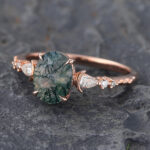 Oval Cut Moss Agate Engagement Ring Crescent Rose Gold Promise Ring