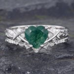 Everlasting Heart Shaped Moss Agate Crossover Engagement Ring Set