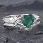 Everlasting Heart Shaped Moss Agate Crossover Engagement Ring Set