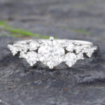 Moissanite Rings Engagement White Gold 10k Ring Cluster Ring