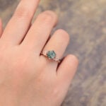 Floral Hexagon Cut Moss Agate Cluster Engagement Ring Rose Gold
