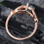 Floral Hexagon Cut Moss Agate Cluster Engagement Ring Rose Gold
