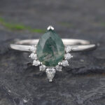 Green Moss Agate Gold White Gold Half Halo Engagement Ring​