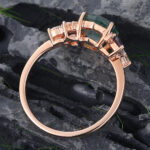 Hexagon Cut Moss Agate Cluster Engagement Ring Alexandrite Side Stone Ring