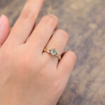 Hexagon Cut Moss Agate Engagement Ring Yellow Gold Leaf Split Shank Ring