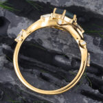 Delicate Hexagon Cut Moss Agate Engagement Ring Nature Inspired Gold Ring