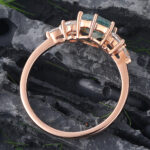 Hexagon Cut Moss Agate & Moissanite Engagement Ring for Women Rose Gold